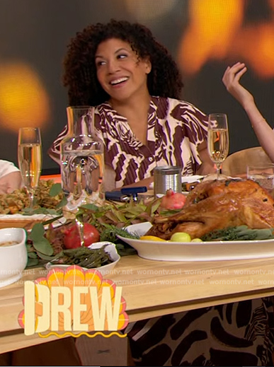 Damona Hoffman's printed maxi dress on The Drew Barrymore Show