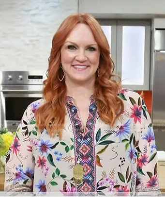 Ree Drummond's beige floral embroidered trim blouse on Today