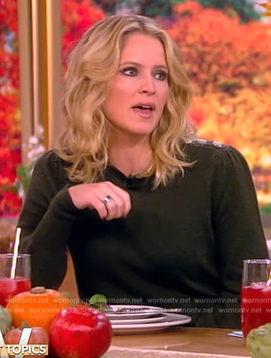 Sara's green button shoulder sweater on The View
