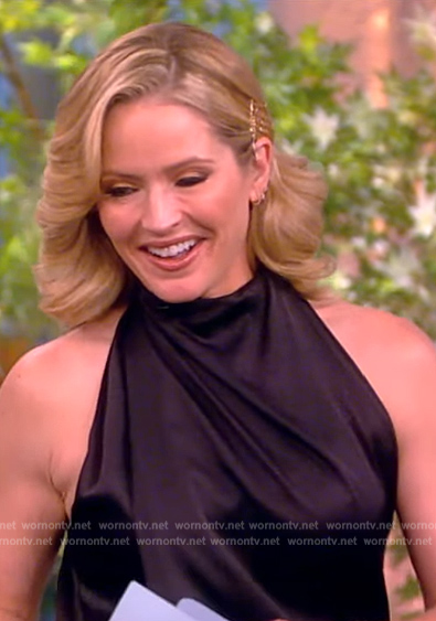 Sara's black satin cowl neck top on The View