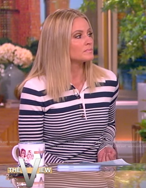 Sara's white stripe long sleeve polo on The View