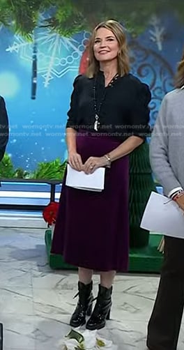 Savannah's black blouse and purple skirt on Today
