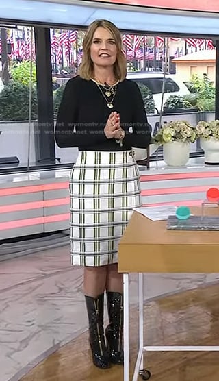 Savannah's black top and white check skirt on Today
