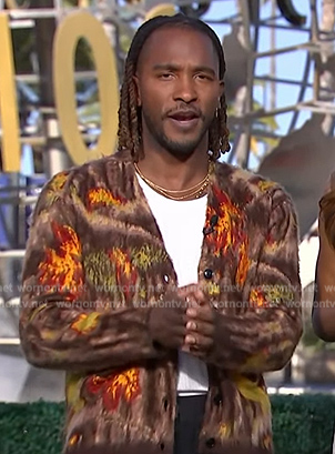 Scott's printed mohair cardigan on Access Hollywood