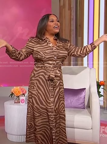 Sherri's beige zebra print shirtdress on Sherri