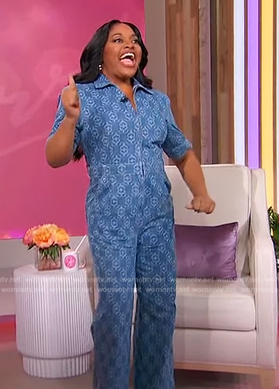 Sherri's denim printed jumpsuit on Sherri