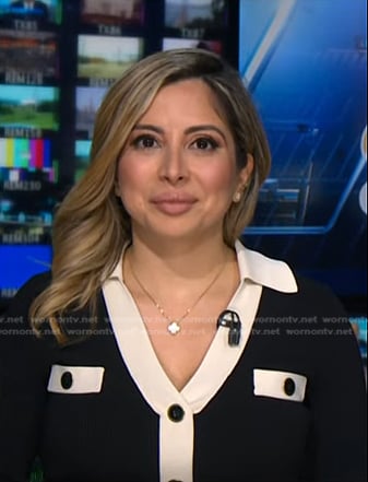 Silvana Henao's black contrast trim collared dress on NBC News Daily