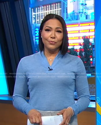Stephanie's blue v-neck sweater on Good Morning America