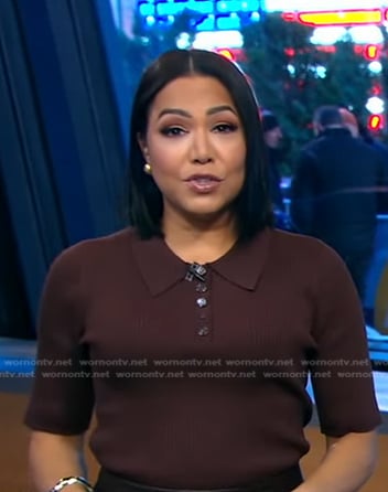 Stephanie's brown ribbed polo on Good Morning America