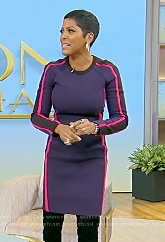 Tamron's blue side stripe mini dress on Tamron Hall Show