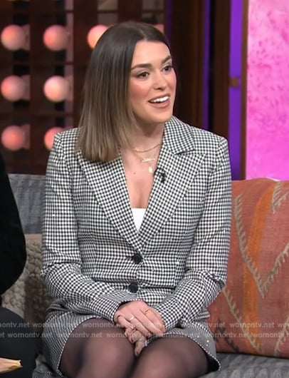 Taylor Lautner's gray houndstooth blazer dress on The Kelly Clarkson Show
