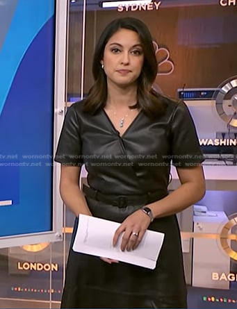 Valerie Castro's black belted leather dress on NBC News Daily