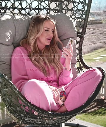Whitney's pink embroidered hoodie and sweatpants on The Real Housewives of Salt Lake City