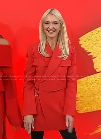 Zanna's red asymmetric jacket and mini skirt on Today