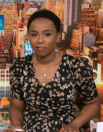Zinhle's black floral wrap dres on NBC News Daily