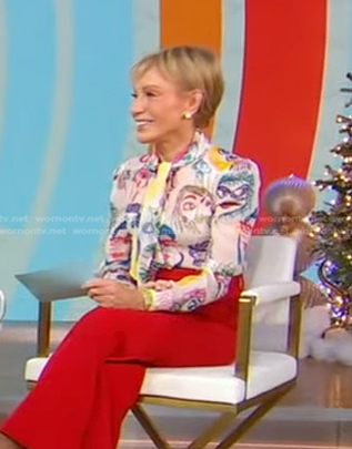Barbara Corcoran's face print blouse on Good Morning America
