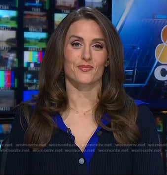 Kristina Partsinevelos's navy ribbed contrast trim dress on NBC News Daily