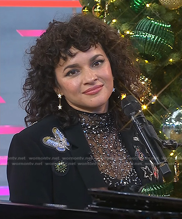 Norah Jones's black butterfly embellished blazer on Today