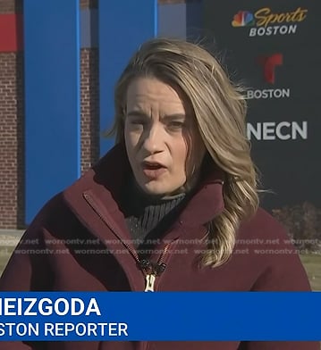 Abbey Niezgoda's burgundy zip coat on NBC News Daily