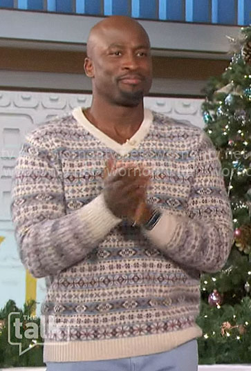 Akbar's blue fair isle sweater on The Talk