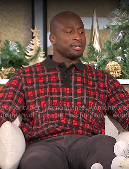 Akbar's red checked polo sweater on The Talk