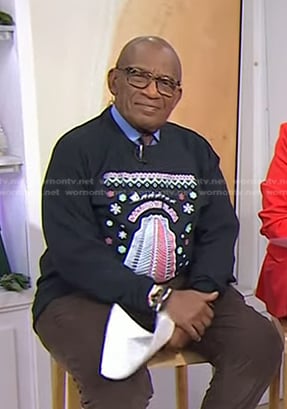 Al Roker's black Nakatomi Plaza print sweater on Today