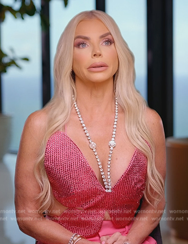 Alexia's pink embellished confessional top on The Real Housewives of Miami