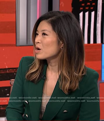Angela Cenedella's green double breasted blazer on NBC News Daily
