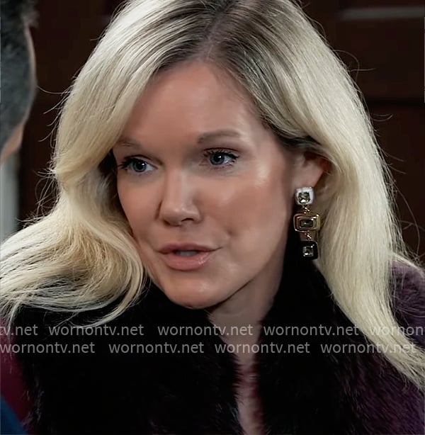 Ava's black, white, and gold drop earrings on General Hospital
