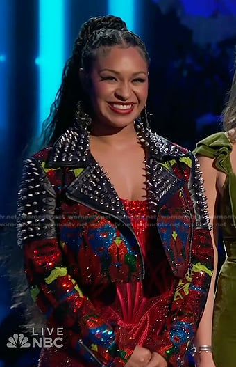 Azan's embellished studded moto jacket on The Voice