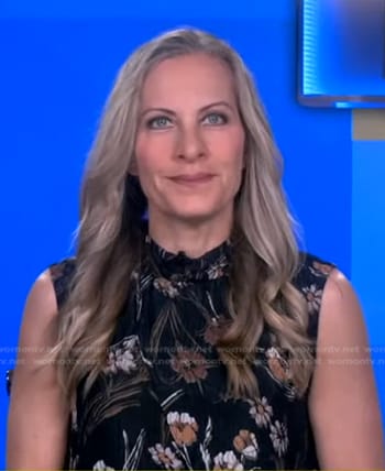 Becky Worley's black floral sleeveless top on Good Morning America