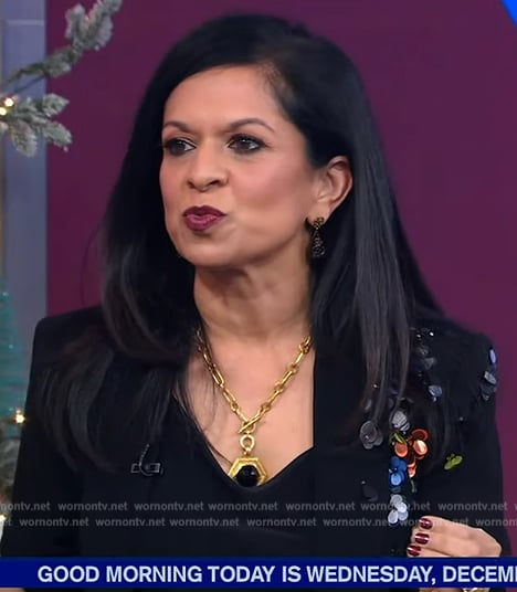 Bela Gandhi's black embellished blazer on Good Morning America