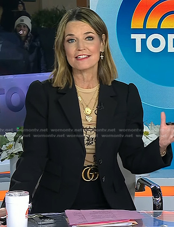 Savannah's black puff sleeve blazer and Skirt on Today