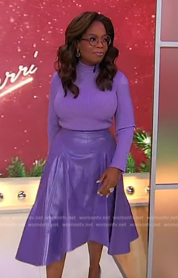 Oprah's purple ribbed sweater and leather skirt on Sherri