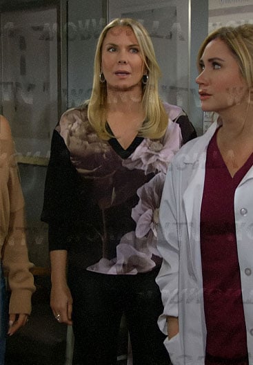 Brooke's black floral v-neck sweater on The Bold and the Beautiful