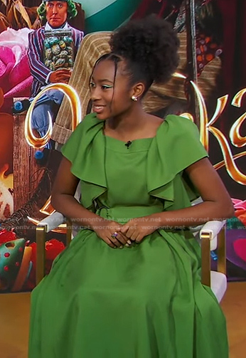 Calah Lane's green ruffle belted dress on Good Morning America