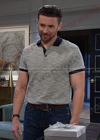 Chad's grey contrast collar polo shirt on Days of our Lives