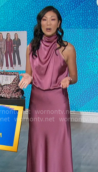 Chi-Lan's mauve pink satin draped dress on The Talk