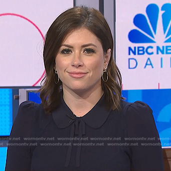 Chloe Melas's navy tie neck puff sleeve dress on NBC News Daily