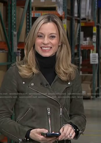Courtney Reagan's army green moto jacket on NBC News Daily