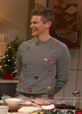David Burtka's gray embroidered sweater on The Drew Barrymore Show