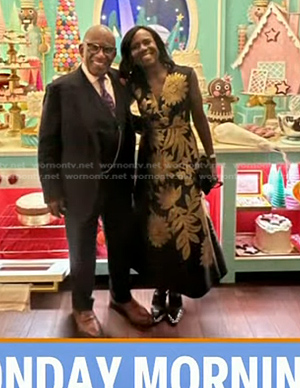 Deborah Roberts's black and gold floral embroidered dress on Today
