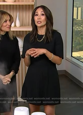 Diane Mizota's black pleated mini dress on Access Hollywood
