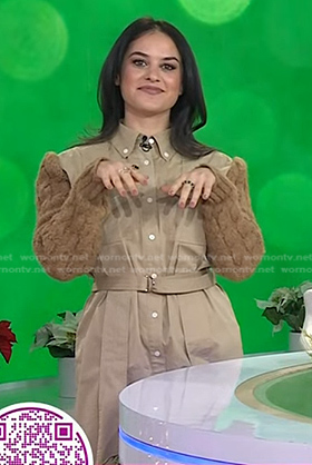 Donna's beige knit sleeve shirtdress and pink nail polish on Today