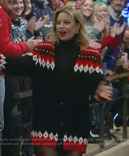 Elizabeth Banks's black fairisle cardigan on Live with Kelly and Mark