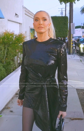 Erika's black sequin draped dress on The Real Housewives of Beverly Hills