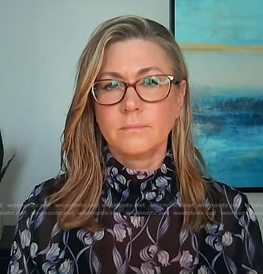 Erika Edwards's purple floral mesh top on NBC News Daily