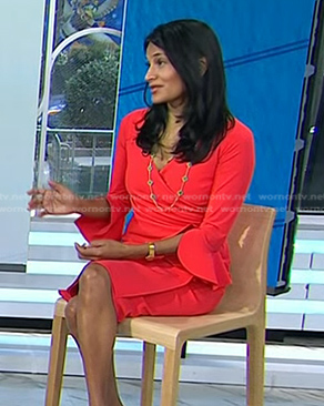 Dr. Gayatri Devi's red ruffle sleeve dress on Today
