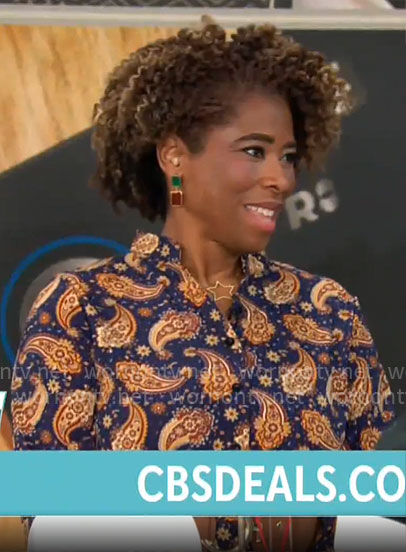 Gayle Bass' paisley print shirtdress on CBS Mornings