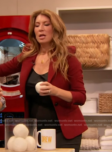 Genevieve Gorder's red herringbone blazer on The Drew Barrymore Show